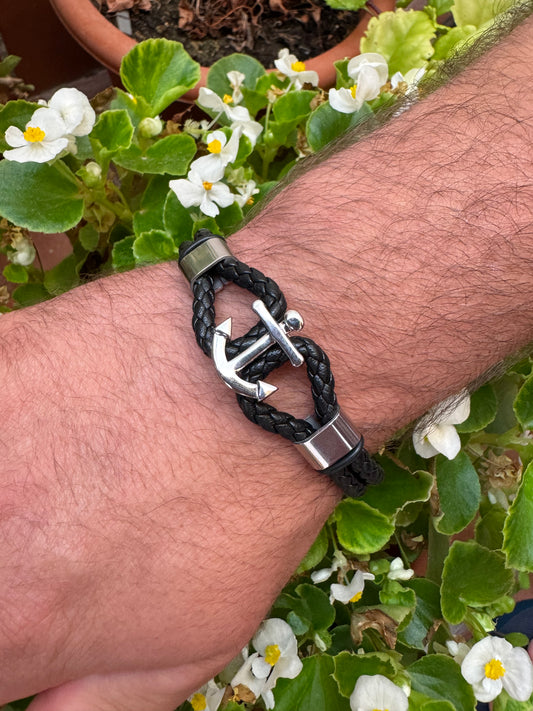 Pulsera cuero trenzado con ancla