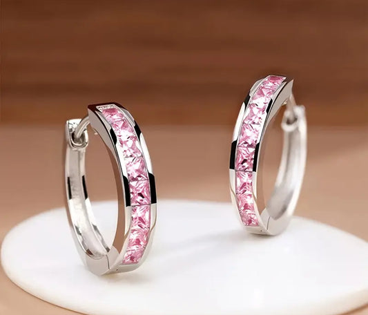 Aretes rosa y plata