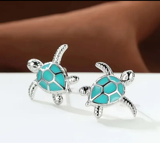 Boucles d'oreilles tortue bleue