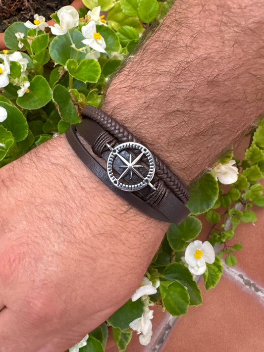 Pulsera caballero estrella polar acero y cuero