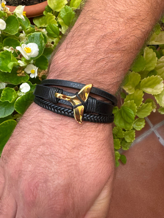 Pulsera caballero acero inoxidable y cuero
